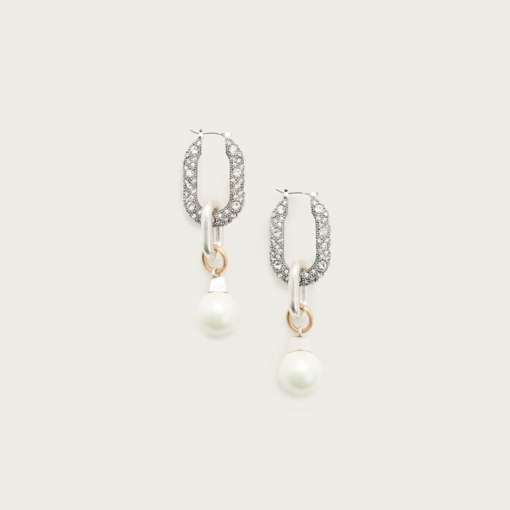 All Saints Cadence  two tone link Pearl Chain Earring